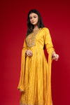 Mustard Tissue Floor Length Readymade Suit And Palazzo With Chinon Dupatta