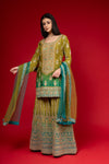 Pista Georgette Readymade Sharara Set With Net Dupatta