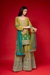 Pista Georgette Readymade Sharara Set With Net Dupatta