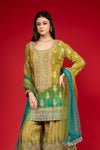 Pista Georgette Readymade Sharara Set With Net Dupatta