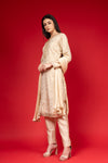 Off White Tissue Readymade Suit And Pant With Chinon Dupatta