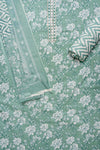 Mint Green Mirror, Threadwork & Floral Printed Cotton Unstitched Salwar Suit With Cotton Dupatta