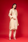 Off White Tissue Readymade Suit And Pant With Chinon Dupatta