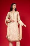 Off White Tissue Readymade Suit And Pant With Chinon Dupatta