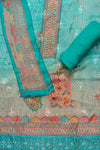 Tea Green Sequence, Threadwork & Floral Printed Crepe Unstitched Salwar Suit With Georgette Dupatta