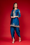 Peacock Satin Readymade Suit And Dhoti With Organza Dupatta