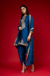 Peacock Satin Silk Readymade Suit And Dhoti With Organza Dupatta