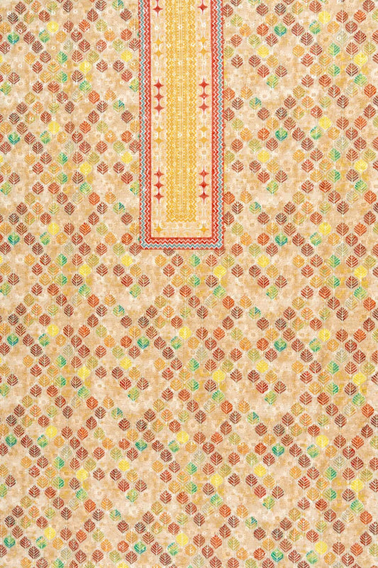 Lemon Gold Sequence, Threadwork & Digital Printed Cotton Unstitched Salwar Suit With Cotton dupatta