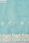 Tea-green Sequence, Threadwork & Bandhini Printed Chanderi Cotton Unstitched Salwar Suit With Organza Dupatta