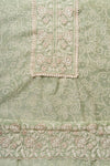 Pista Sequence, Threadwork & Bandhini Printed Chanderi Cotton Unstitched Salwar Suit With Organza Dupatta