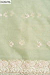Pista Sequence, Threadwork & Bandhini Printed Chanderi Cotton Unstitched Salwar Suit With Organza Dupatta