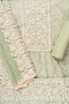 Pista Sequence, Threadwork & Bandhini Printed Chanderi Cotton Unstitched Salwar Suit With Organza Dupatta