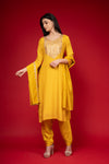 Mango Gold Cotton Readymade Suit And Pant With Cotton Dupatta