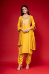 Mango Gold Cotton Readymade Suit And Pant With Cotton Dupatta