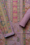 Mauve Swarovski, Mirror, Threadwork & Digital Printed Georgette Unstitched Salwar Suit With Georgette Dupatta