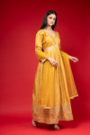 Mustard Cotton Floor Length Readymade Suit With Net Dupatta