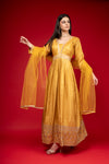 Mustard Cotton Floor Length Readymade Suit With Net Dupatta