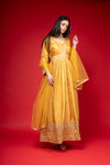 Mustard Cotton Floor Length Readymade Suit With Net Dupatta