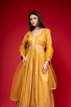 Mustard Cotton Floor Length Readymade Suit With Net Dupatta