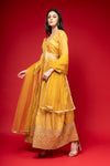 Mustard Cotton Floor Length Readymade Suit With Net Dupatta