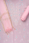 Pink Swarovski & Threadwork Cotton Unstitched Salwar Suit With Cotton Dupatta