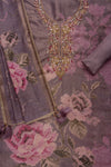 Mauve Bead, Cutdana, Dabka, Sequence, Zari Threadwork & Floral Printed Cotton Unstitched Salwar Suit With Cotton Dupatta