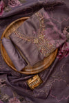 Mauve Bead, Cutdana, Dabka, Sequence, Zari Threadwork & Floral Printed Cotton Unstitched Salwar Suit With Cotton Dupatta