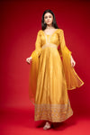 Mustard Cotton Floor Length Readymade Suit With Net Dupatta