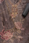 Grey Bead, Cutdana, Dabka, Sequence, Zari Threadwork & Floral Printed Cotton Unstitched Salwar Suit With Cotton Dupatta