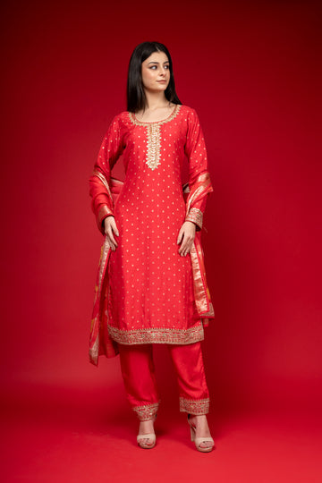 Coral Dolna Readymade Suit And Pant With Chinon Dupatta