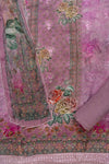 Mauve Sequence, Threadwork & Floral Printed Crepe Unstitched Salwar Suit With Georgette Dupatta