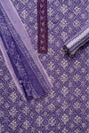 Mauve Threadwork & Digital Printed Cotton Unstitched Salwar Suit With Cotton Dupatta