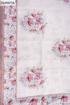 White Gajari Mirror Sheet, Threadwork & Floral Printed Cotton Unstitched Salwar Suit With Cotton Dupatta