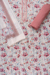 White Gajari Mirror Sheet, Threadwork & Floral Printed Cotton Unstitched Salwar Suit With Cotton Dupatta