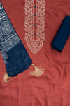 Maroon Mirror Sheet, Sequence & Threadwork Cotton Unstitched Salwar Suit With Cotton Dupatta