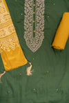 Mehndi Mirror Sheet, Sequence & Threadwork Cotton Unstitched Salwar Suit With Cotton Dupatta