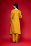 Mustard Cotton Readymade Suit And Pant With Organza Dupatta