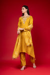 Mustard Cotton Readymade Suit And Pant With Organza Dupatta