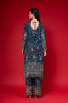 Bluish Grey Crepe Readymade Suit And Palazzo With Chinon Dupatta