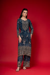 Bluish Grey Crepe Readymade Suit And Palazzo With Chinon Dupatta