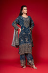 Bluish Grey Crepe Readymade Suit And Palazzo With Chinon Dupatta