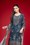 Bluish Grey Crepe Readymade Suit And Palazzo With Chinon Dupatta