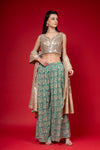 Rama Georgette Short Top Sharara Set With Organza Dupatta