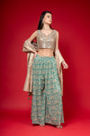 Rama Georgette Short Top Sharara Set With Organza Dupatta