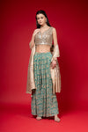 Rama Georgette Short Top Sharara Set With Organza Dupatta