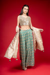 Rama Georgette Short Top Sharara Set With Organza Dupatta