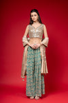 Rama Georgette Short Top Sharara Set With Organza Dupatta