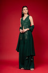 Bottle Green Georgette Readymade Sharara Set With Georgette Dupatta