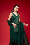 Bottle Green Georgette Readymade Sharara Set With Georgette Dupatta