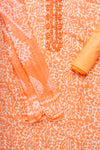 Peach Threadwork & Floral Printed Cotton Unstitched Salwar Suit With Cotton Dupatta